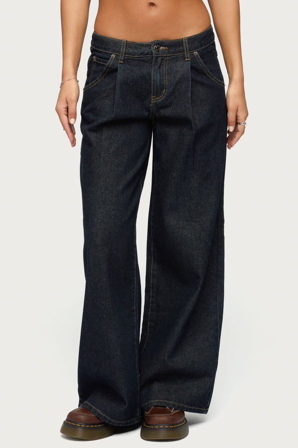 Pleated Low Rise Wide Leg Jeans view 2