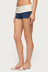Contrast Foldover Denim Micro Shorts