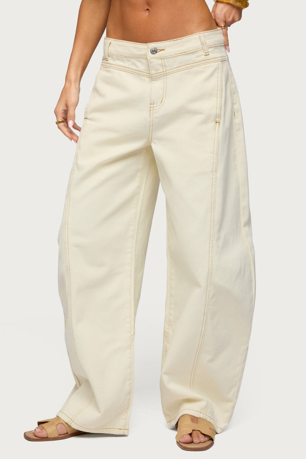 Gili Contrast Stitch Low Rise Barrel Jeans view 2
