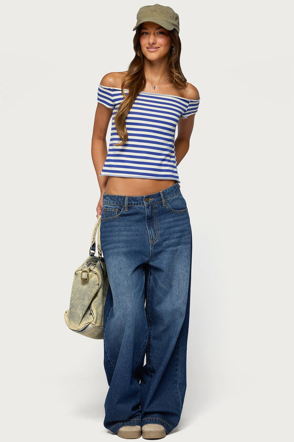French Terry Striped Off Shoulder Top view 2