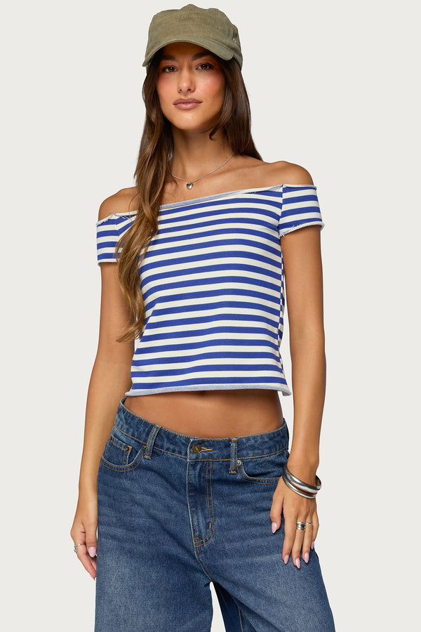 French Terry Striped Off Shoulder Top view 1