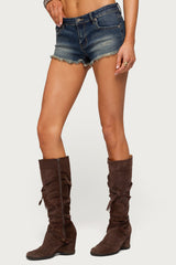Distressed Hem Denim Micro Shorts