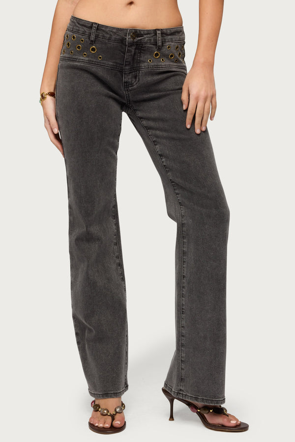 Grommet Mid Rise Straight Leg Jeans view 2