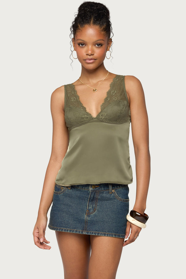Vikkey Lacey Satin Effect Tank Top view 1