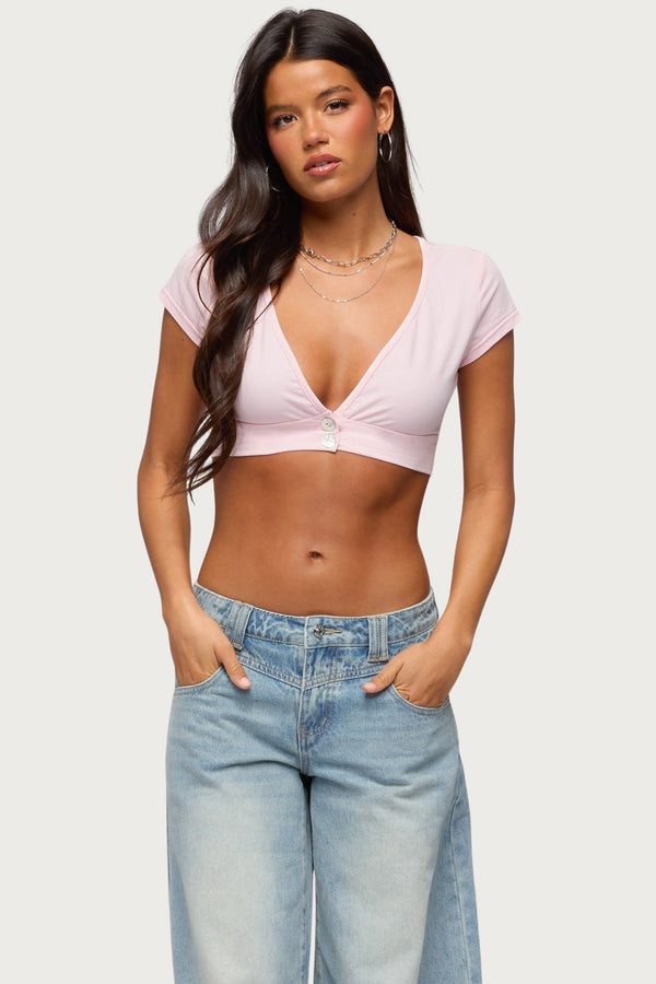 Cecey Button Up Crop Top view 2