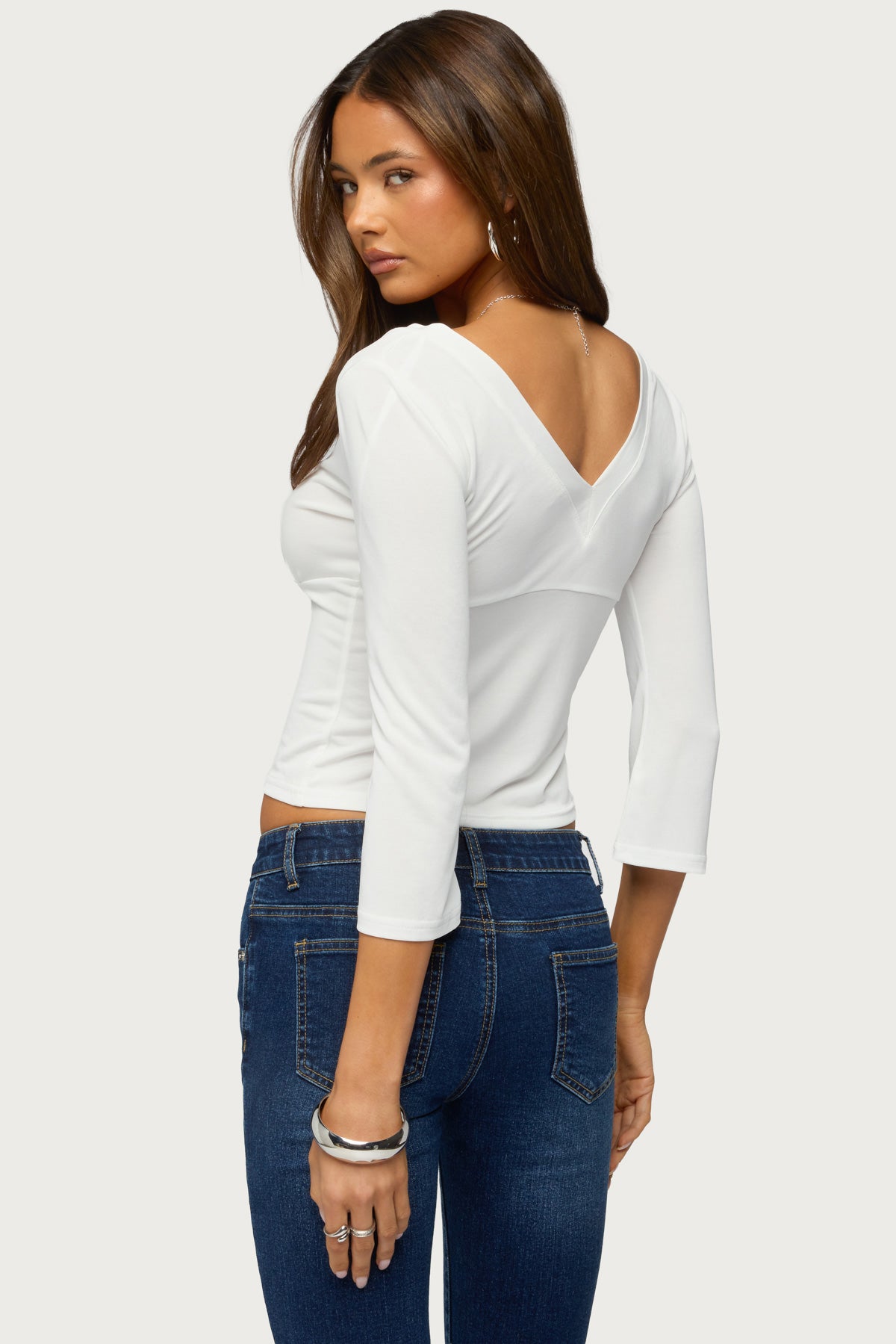 Mar V Neck Three-Quarter Sleeve Top