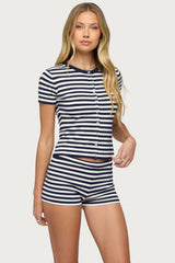 Irena Striped Button Up Knit Top