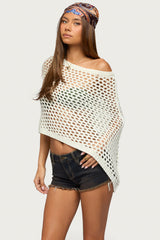 Cloe Off Shoulder Crochet Poncho