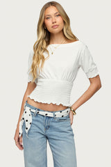 Emanuelle Smocked Boat Neck Top