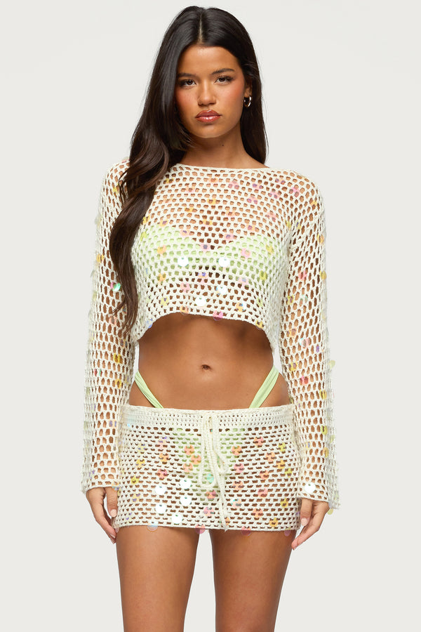 Kirah Sequin Crochet Top view 1