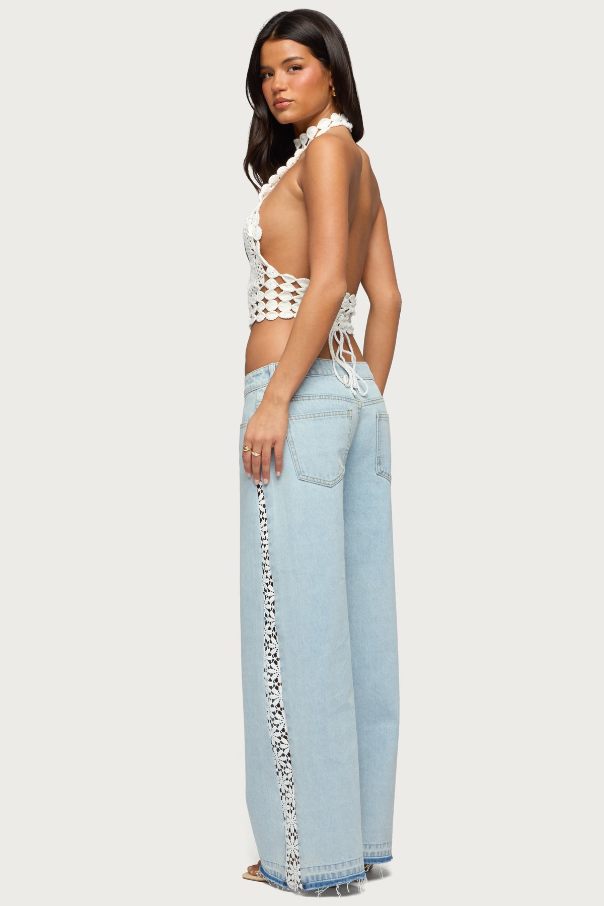 Backless Crochet High Neck Halter Top