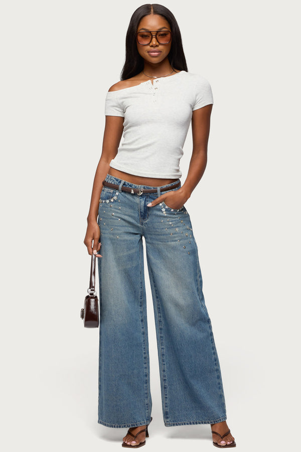 Jubilee Off Shoulder Henley Top view 2