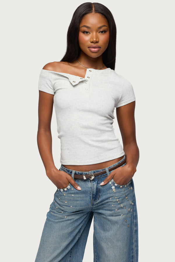 Jubilee Off Shoulder Henley Top view 1