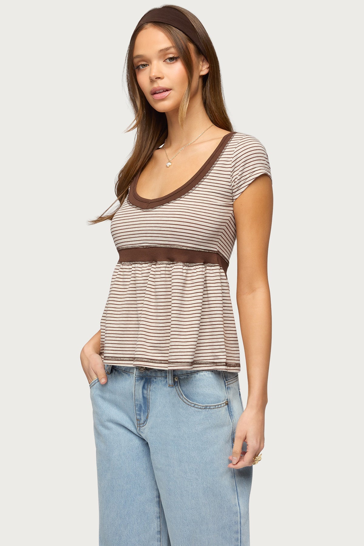 Sady Contrast Striped Babydoll Top
