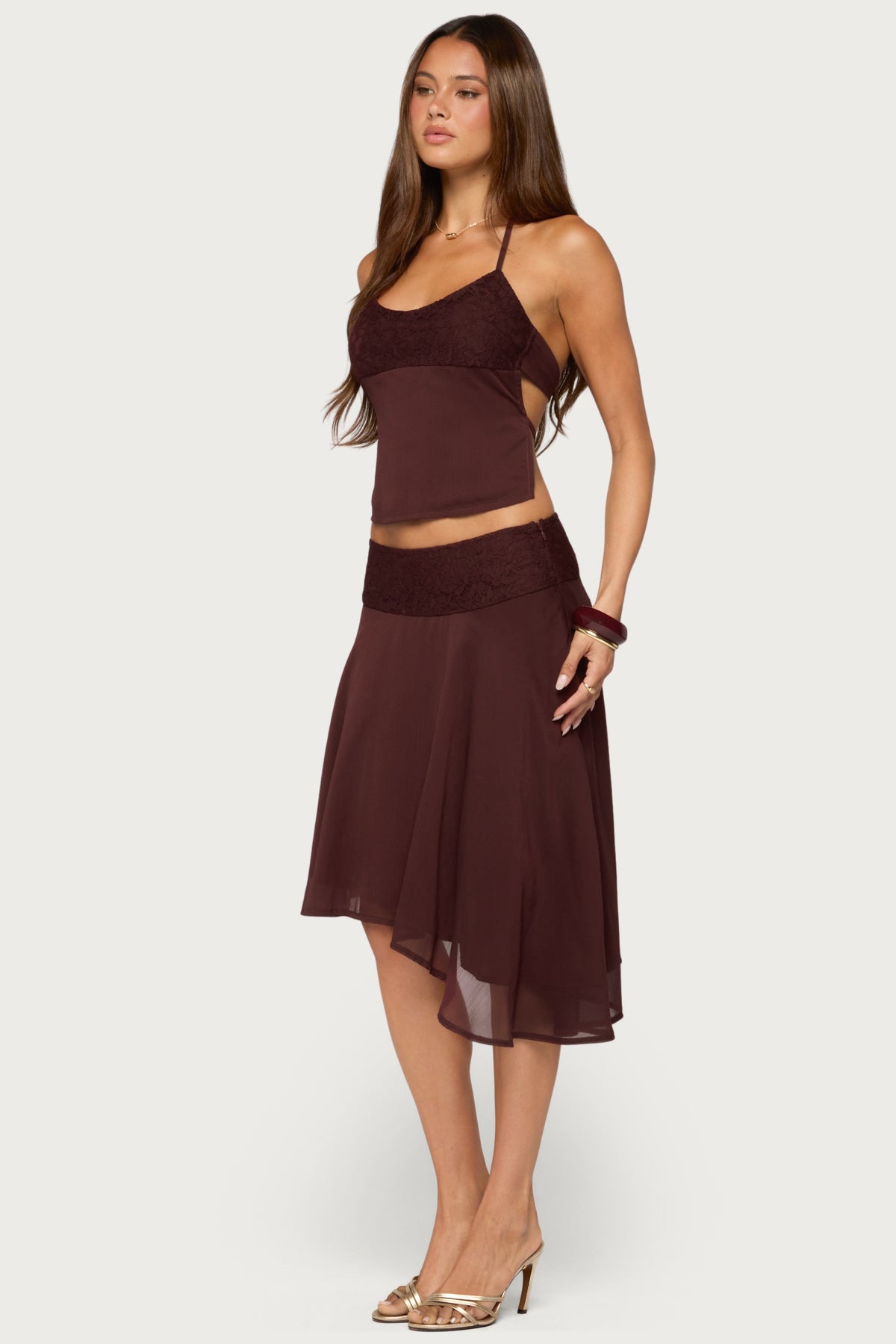 Evia Lacey Asymmetric Midi Skirt