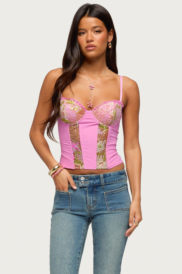Inka Floral Sequin Bead Cupped Corset view 1