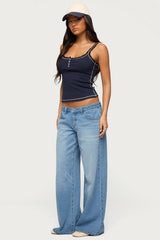 Contrast Stitched Lacey Henley Top