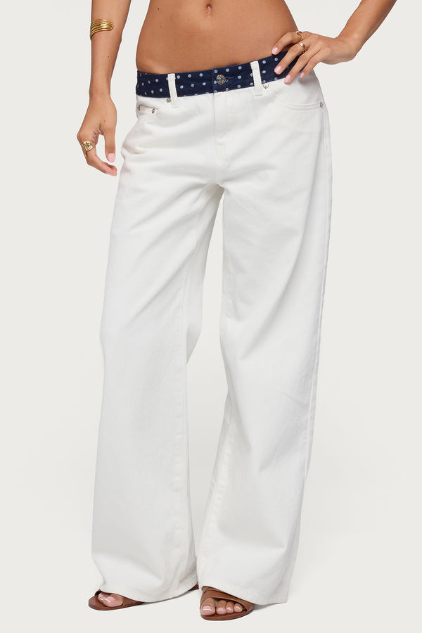 Polka Dot Waistband Low Rise Baggy Jeans view 2
