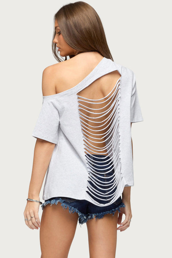 Miah Off Shoulder Shredded Back Top view 1