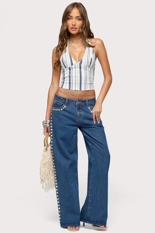 Sofey Striped Denim Halter Top view 2
