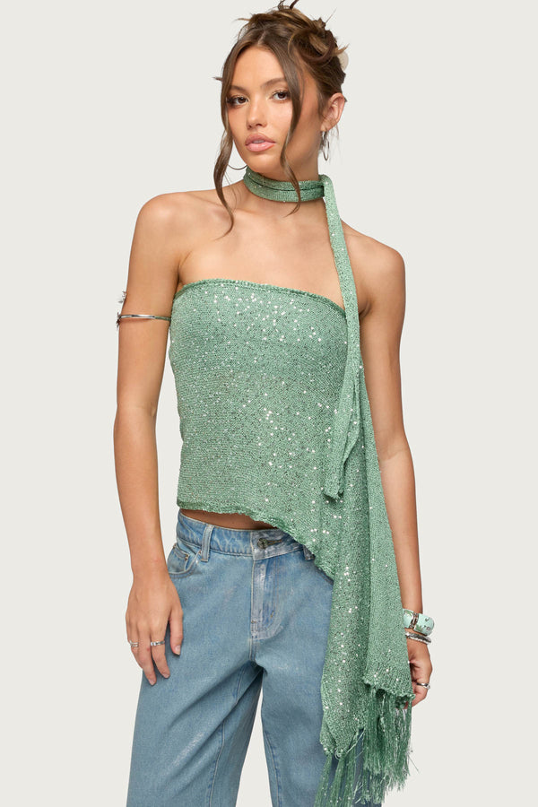 Two Piece Sequin Knit Scarf Top view 2