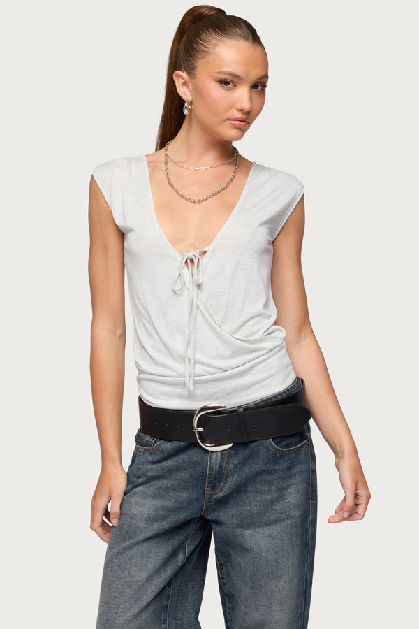 Tie Front V Neck Wrap Top view 1