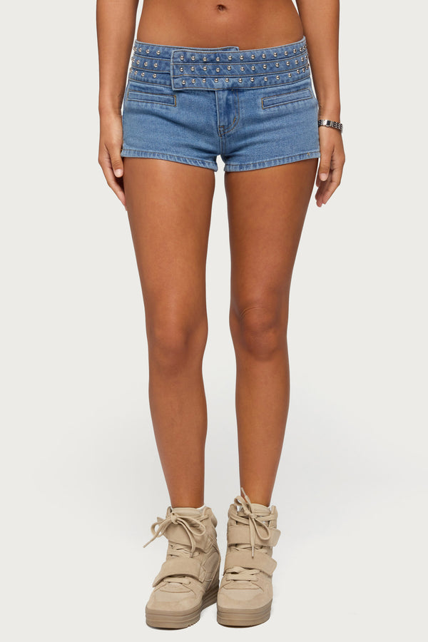 Odetta Studded Low Rise Denim Shorts view 2