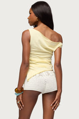 Ruched Asymmetric Off Shoulder Top