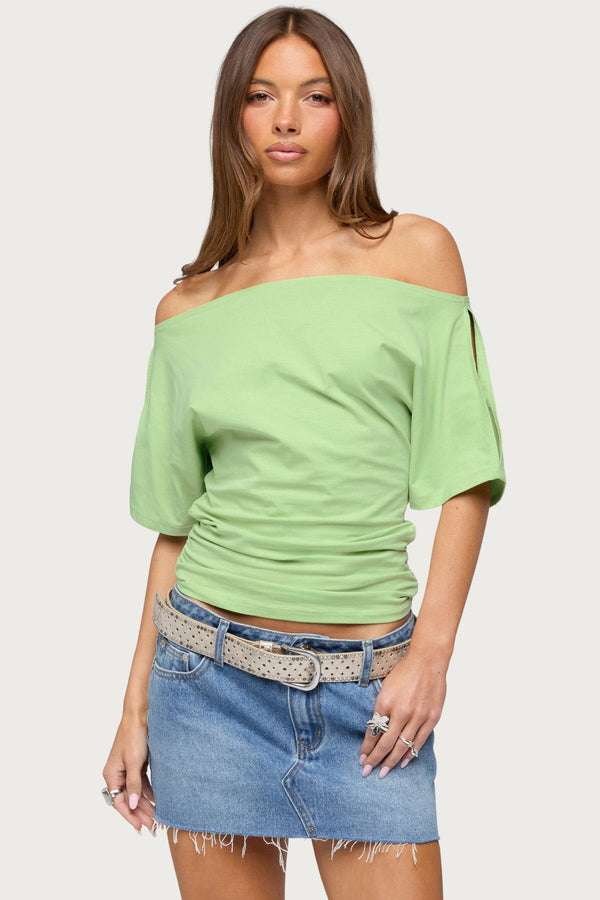 Feng Ruched Off Shoulder Cutout Top view 1