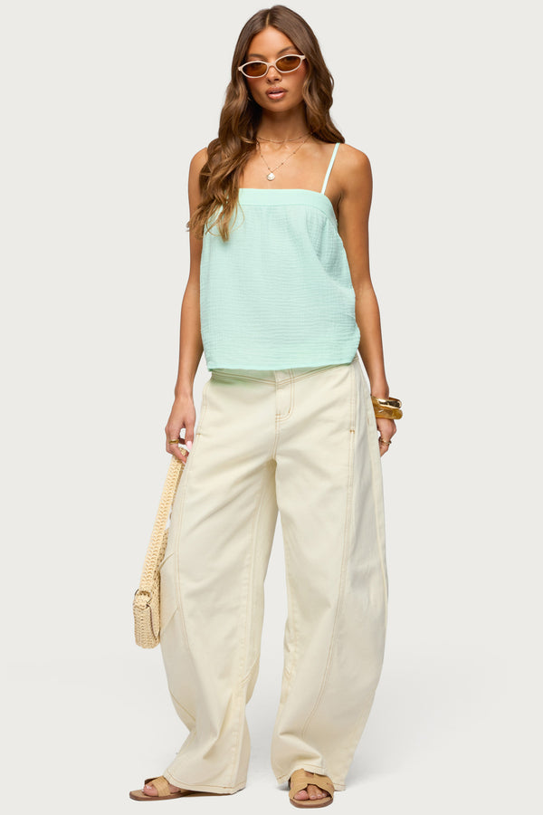 Gili Contrast Stitch Low Rise Barrel Jeans view 1