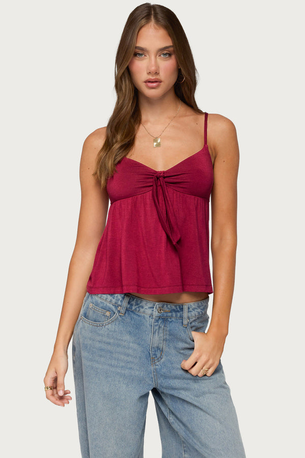 Michey Tie Front Babydoll Tank Top view 1