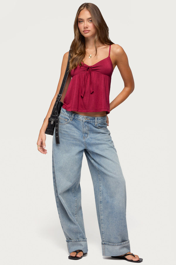 Michey Tie Front Babydoll Tank Top view 2