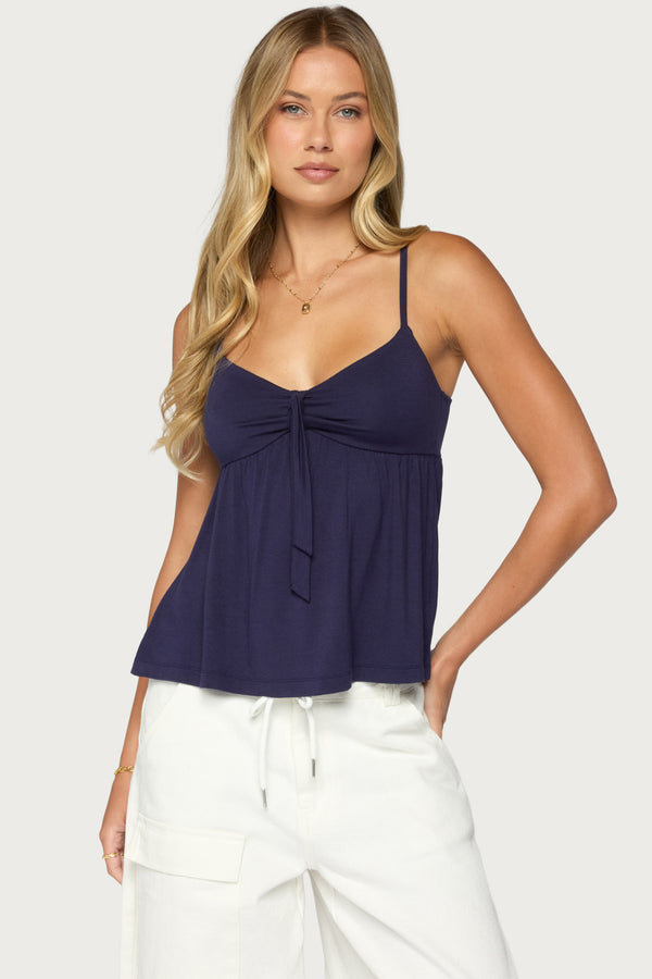 Michey Tie Front Babydoll Tank Top view 1