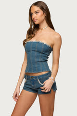 Zenna Beaded Strapless Denim Corset
