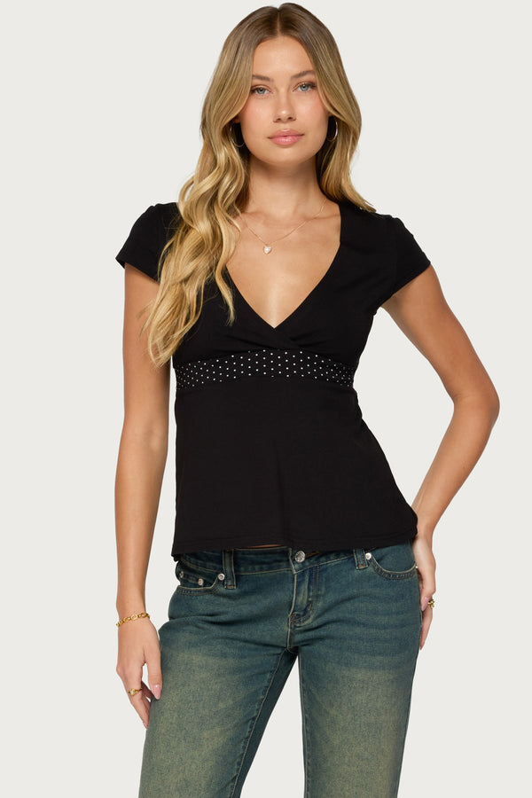 Arla Polka Dot V Neck Top view 1