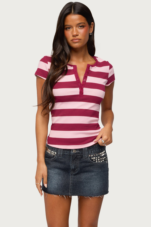 Rhianon Striped Henley Top view 2