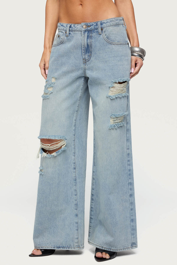 Ellah Distressed Low Rise Baggy Jeans view 2