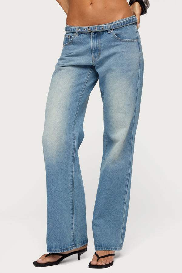Belted Low Rise Straight Leg Jeans view 2
