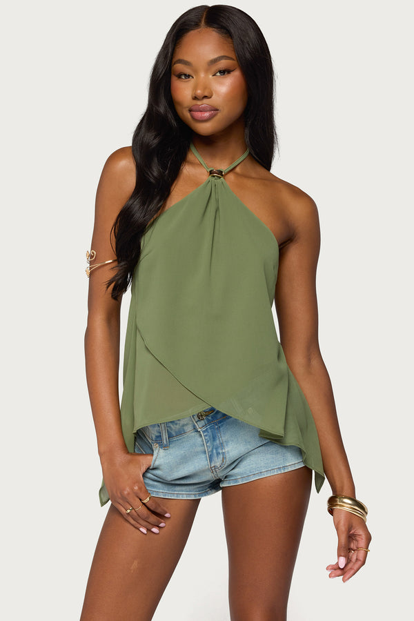 Chiffon Split Open Back Halter Top view 1