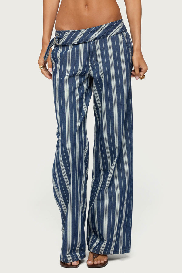 Belt Striped Low Rise Baggy Jeans view 2