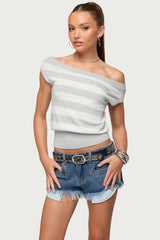 Hettie Off Shoulder Striped Knit Top