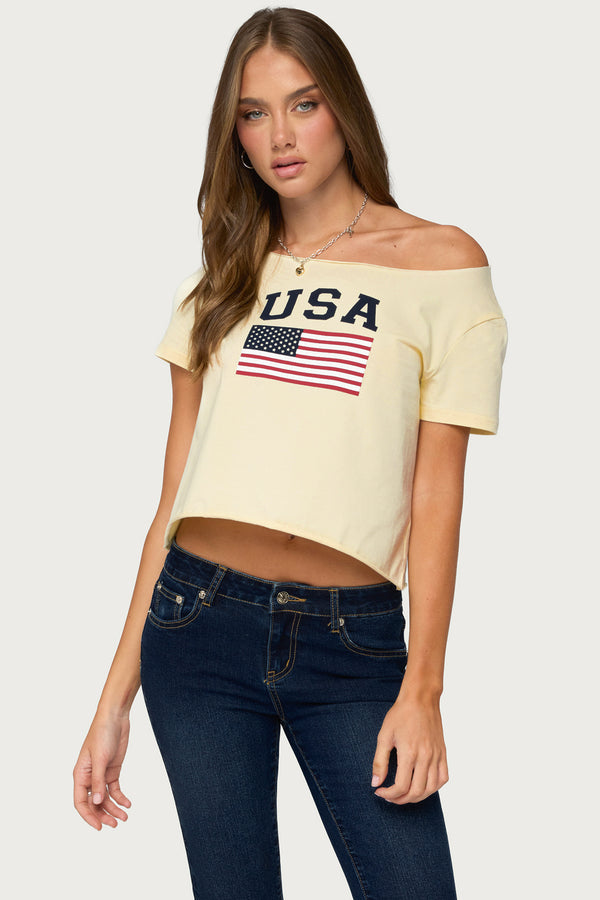 USA Babe Off Shoulder T Shirt view 1