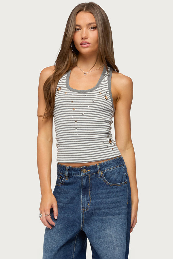 Sindy Grommet & Stud Striped Tank Top view 1