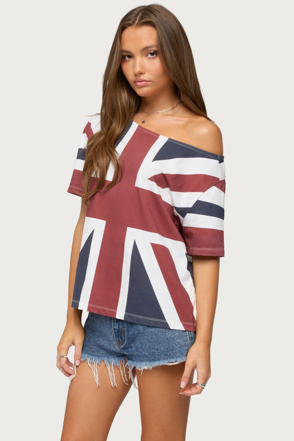 Union Jack Off Shoulder T Shirt view 2