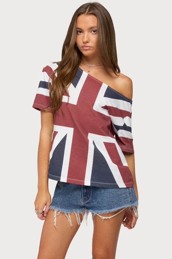 Union Jack Off Shoulder T Shirt view 1