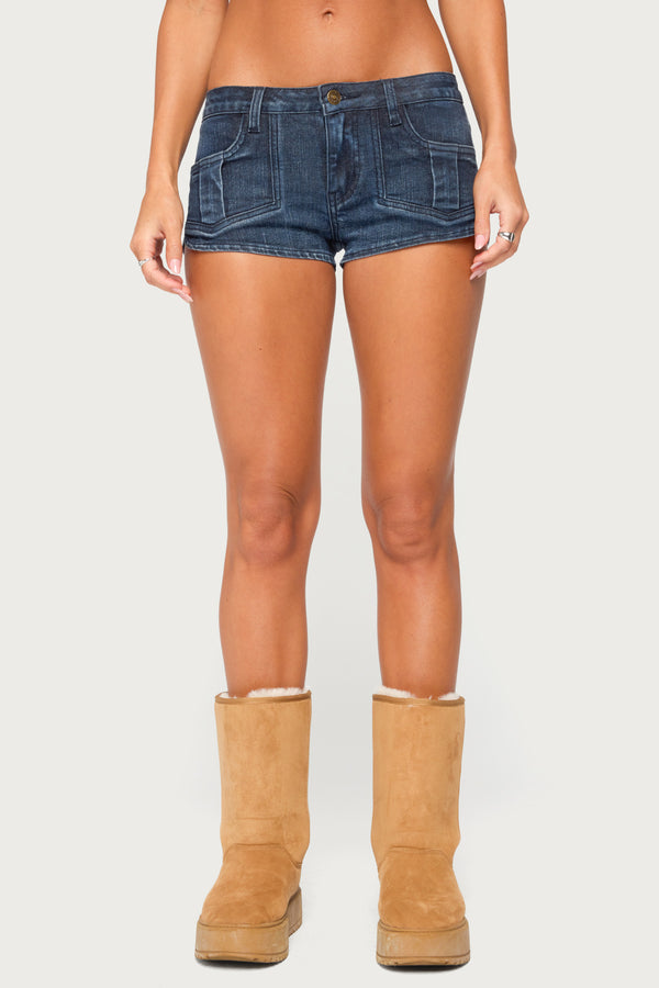 Janel Washed Denim Micro Shorts view 2