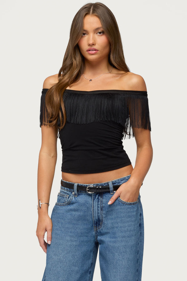 Catelina Fringe Off Shoulder Top view 1