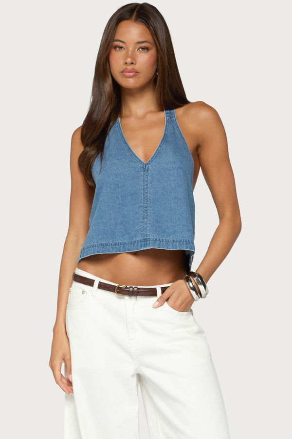Teddie Backless Denim Halter Top view 1