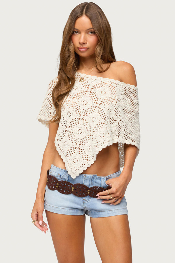 Lilianna Scalloped Crochet Poncho view 1