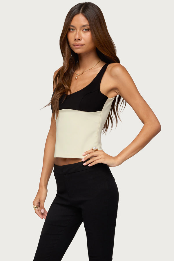Clarinda Contrast Woven Tank Top view 2